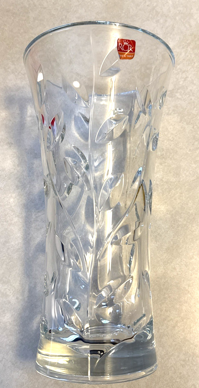 RCR Royal Crystal Rock Laurus Clear Lead Vase Made in Italy 11.75″ Tall