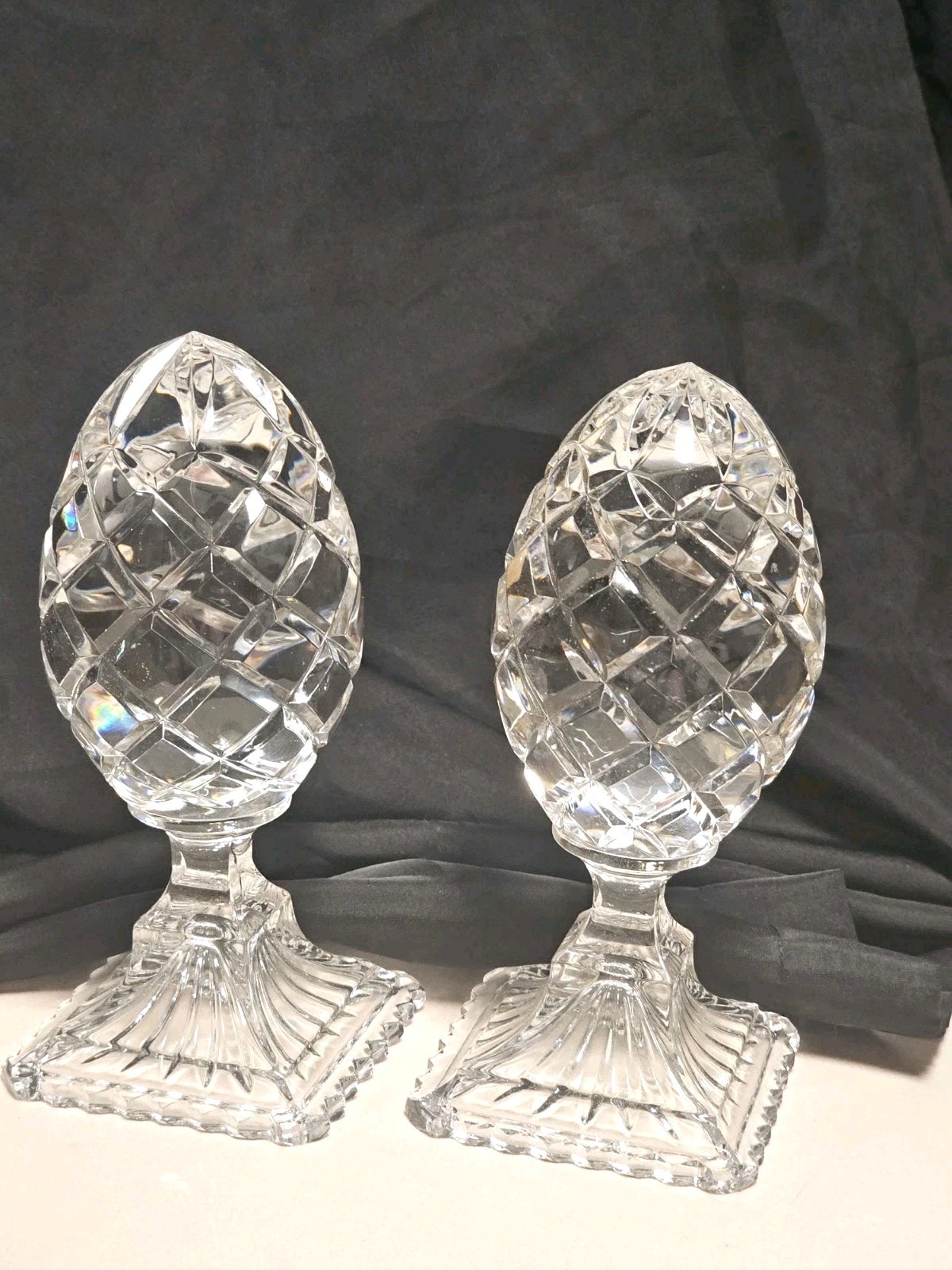 Cut Lead Crystal Egg Shape Pine Cone On Pedestal set Of 2 Heavy Crystal Dome Egg