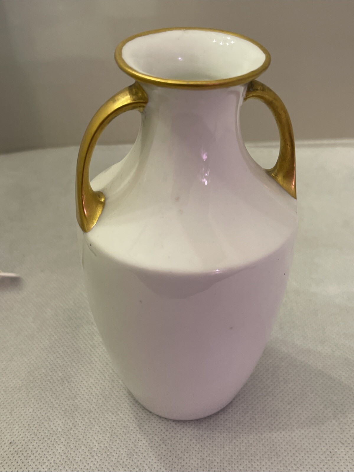 Antique RS Germany 5 1/2” Handled Vase~White /yellow Lemon Tree