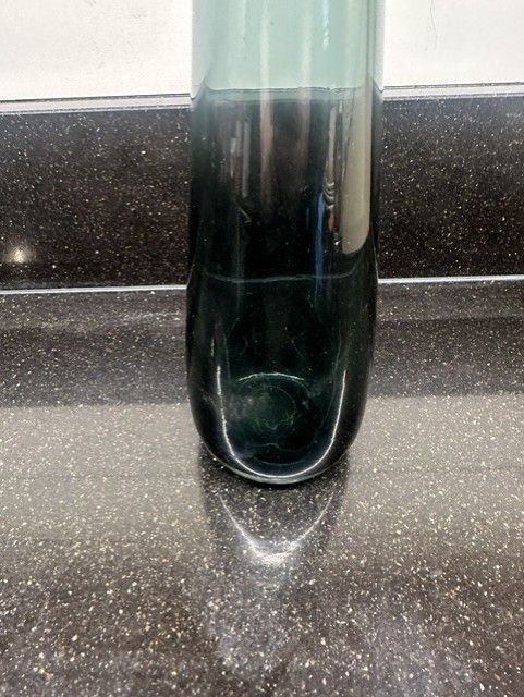 VINTAGE BLENKO GLASS BOTTLE VASE 5616 WAYNE HUSTED SMOKE GRAY BLUE 14.5″