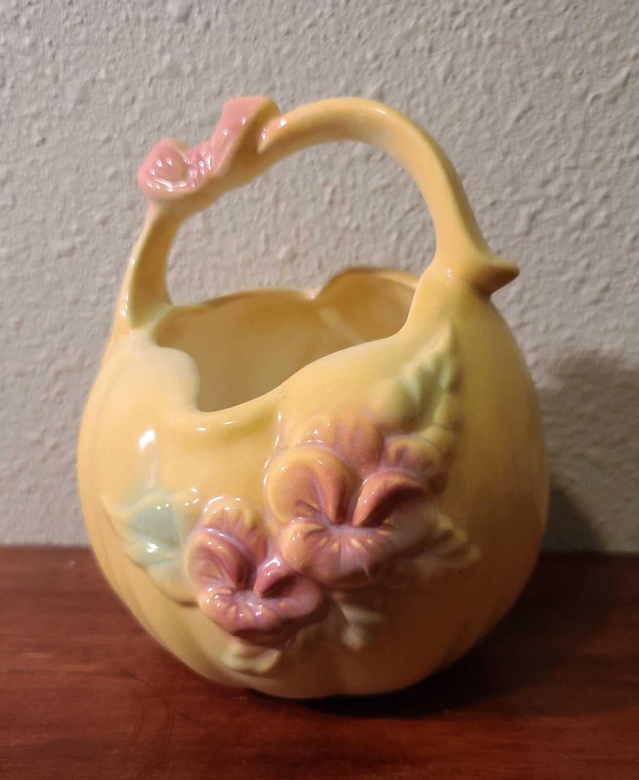 Vintage Small Yellow and Pink Flower Ceramic Basket