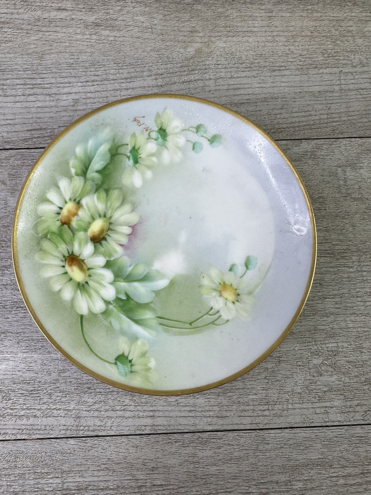Vintage Ginori Italy Hand Painted Daisy Floral Collector Plate Gold Trim N. Fedy