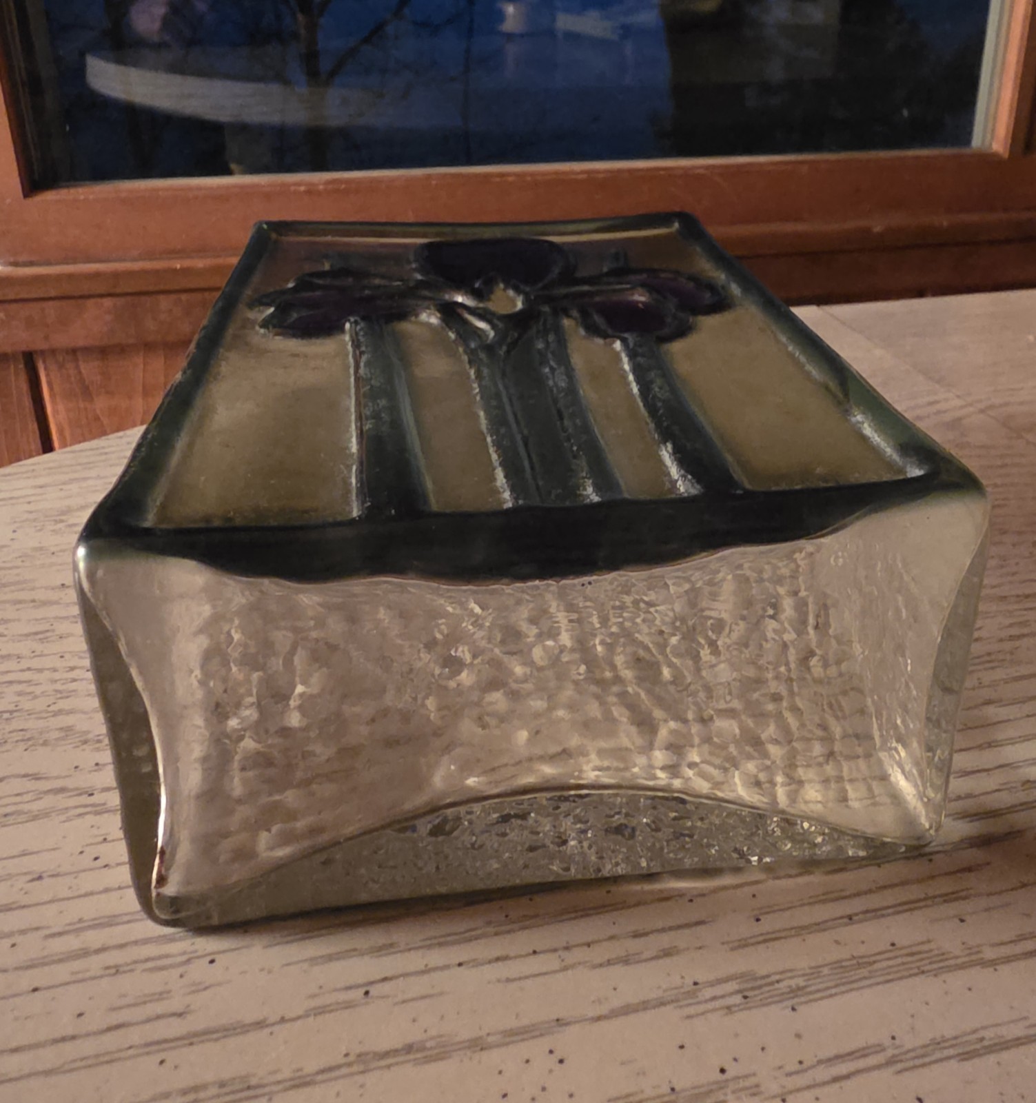 Vintage FTDA 1985 Romania Art Glass Iris Stain Glass Rectangular Vase