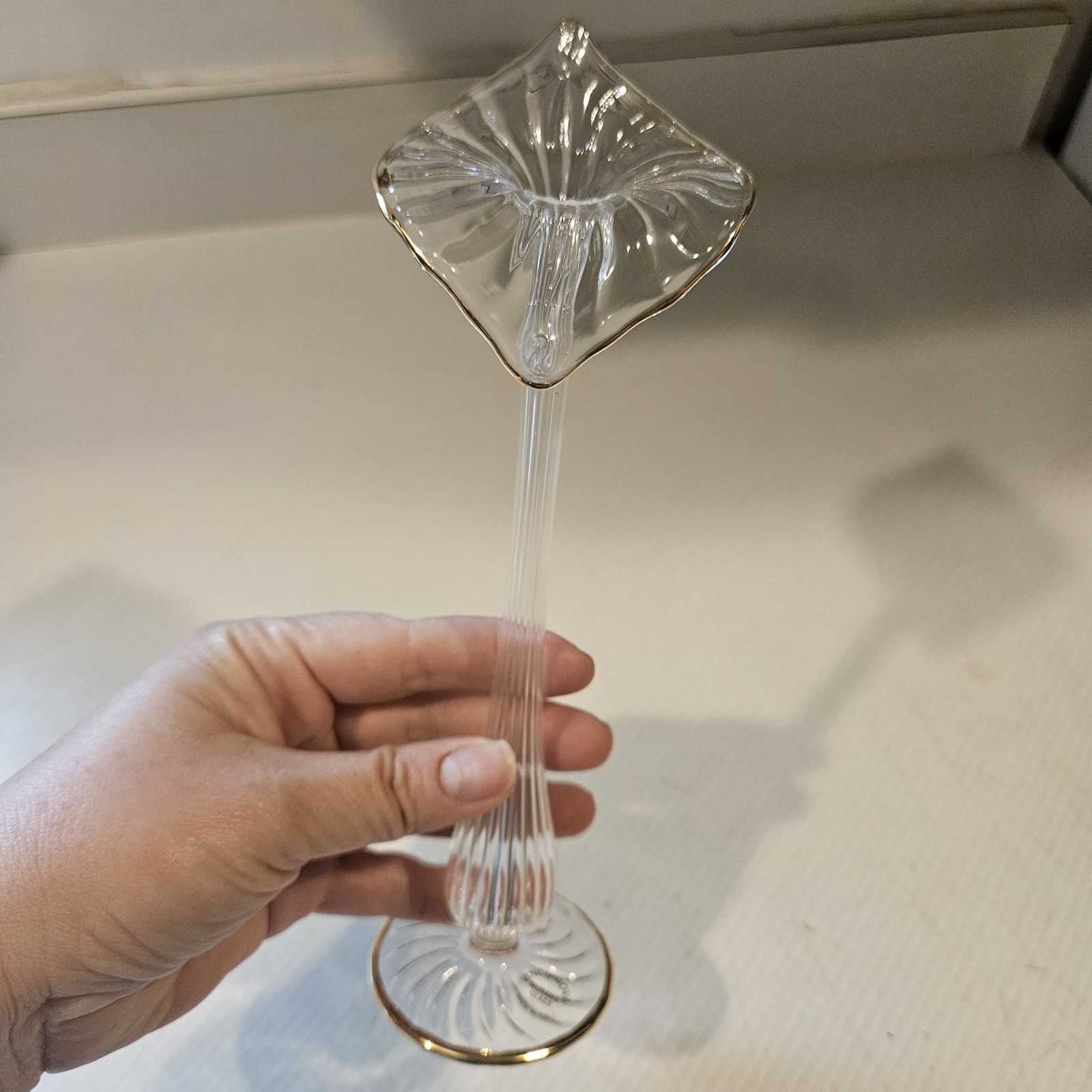 Vinciprova Murano Glass Italy Lilly Jack In The Pulpit Bud Vase Clear Gold Rim