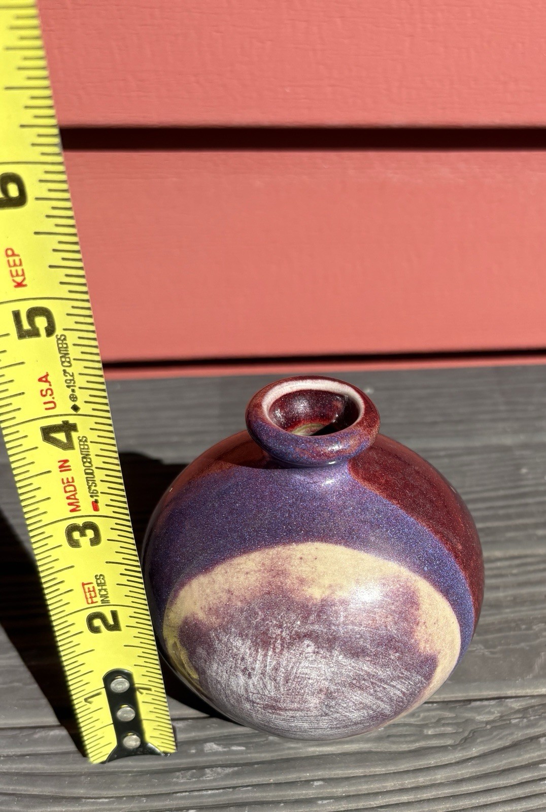 Bud Vase Artist Signed Studio Art Pottery Purple Drip Glaze Speckled Stoneware