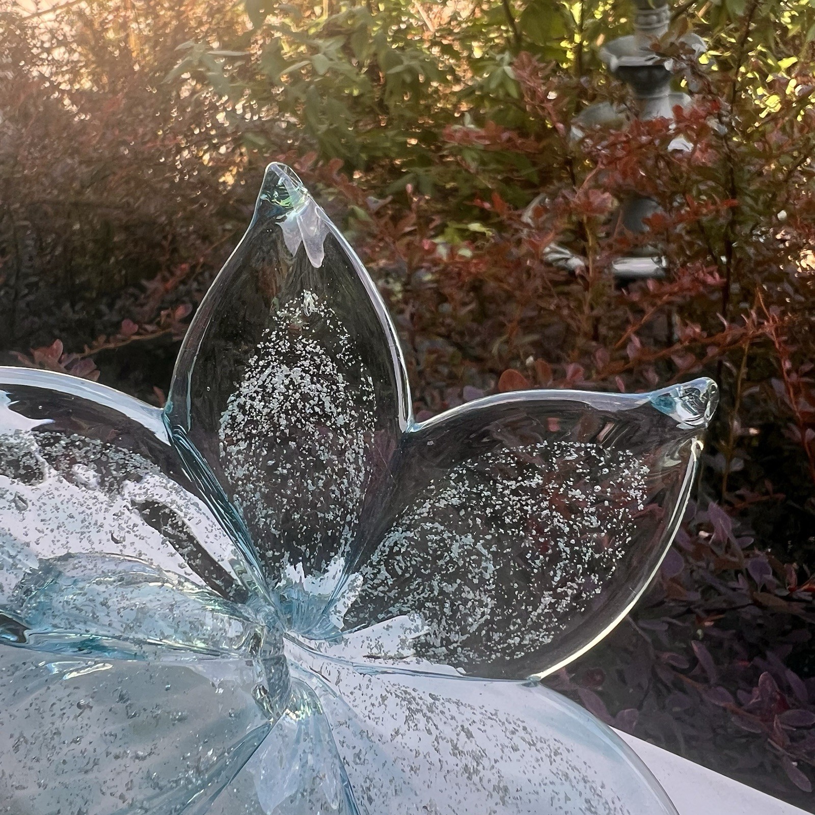 Murano Italian Hand Blown Glass Art Butterfly ,Twisted Stem Flower Set Of 2