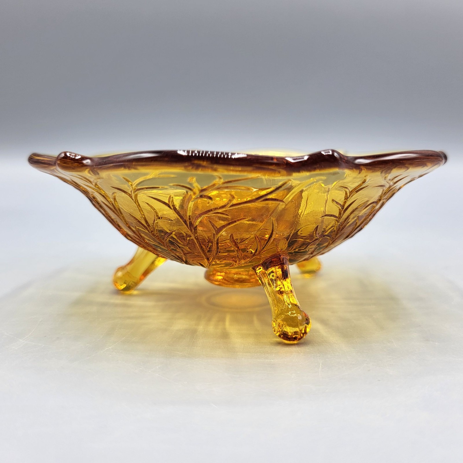 Vtg Fostoria Amber Glass Floral Footed Candle Holder Home Table Decor