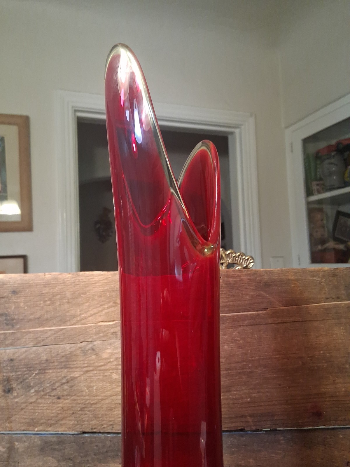 Vintage Large LE Smith 25″ Red Glass Swung Vase