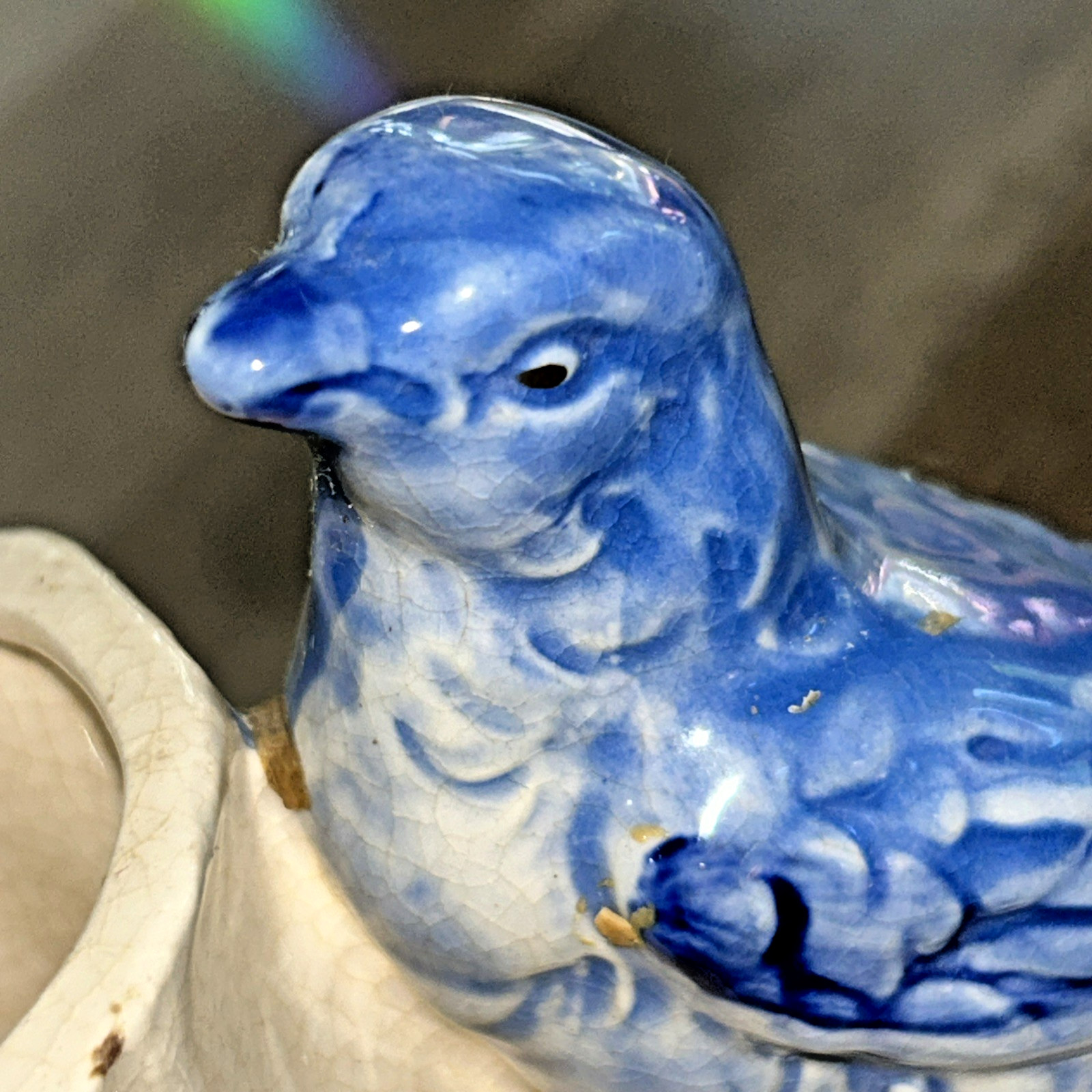 Vintage Ceramic Blue Bird Perched on Branch Planter Tree Trunk with Bird