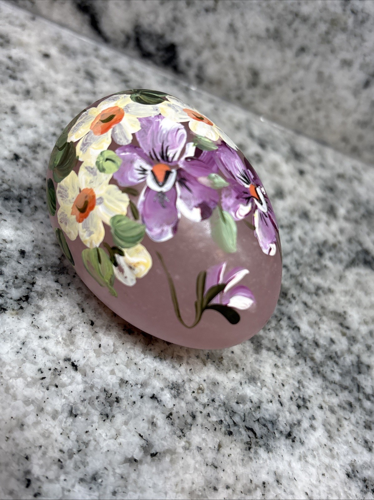 Hand Painted marble egg Pink Floral Decorative Signed– Stand Included
