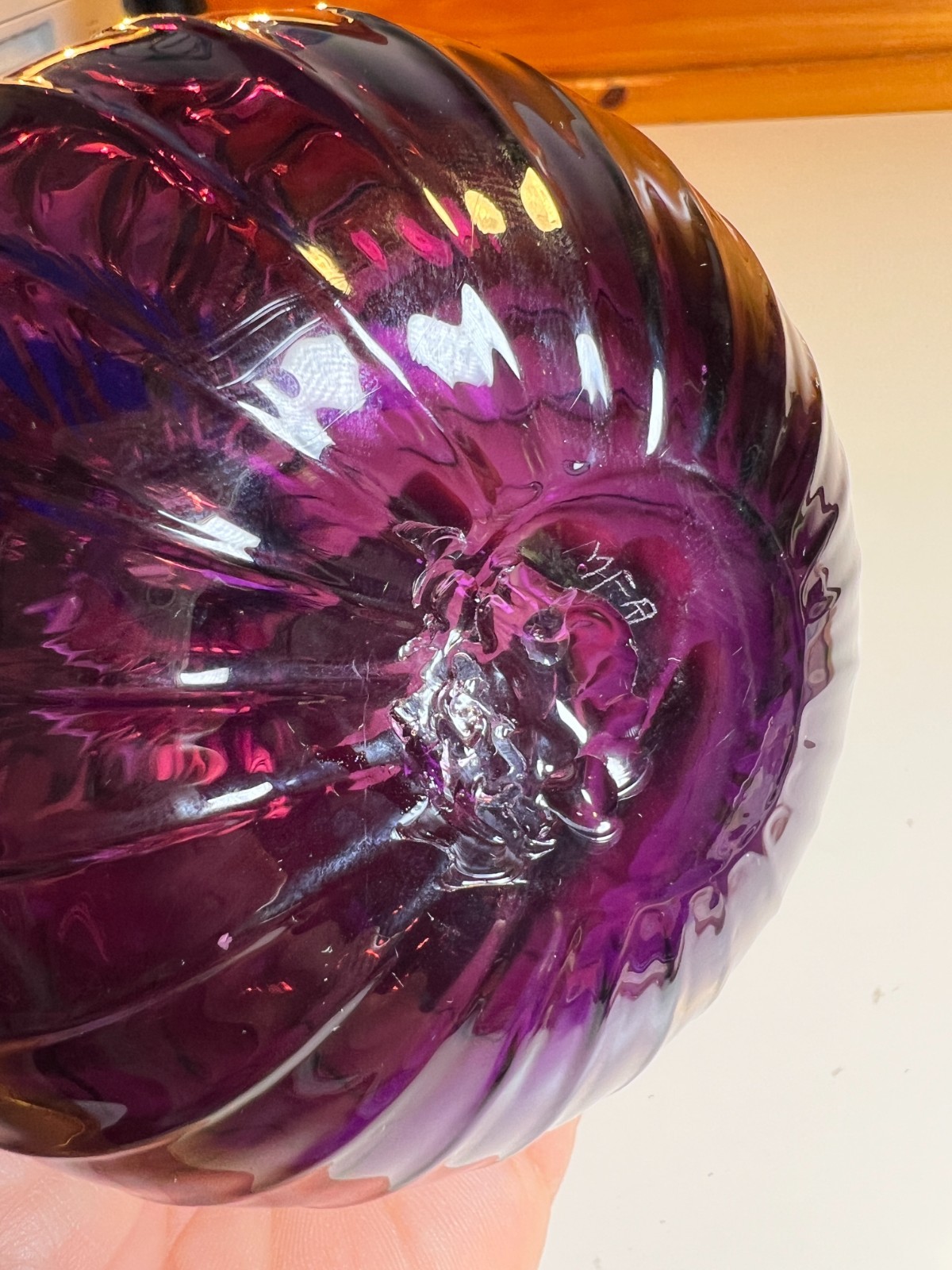 Vintage MFA BOSTON Hand Blown Amethyst Purple Art Glass Vase Ribbed Melon Onion