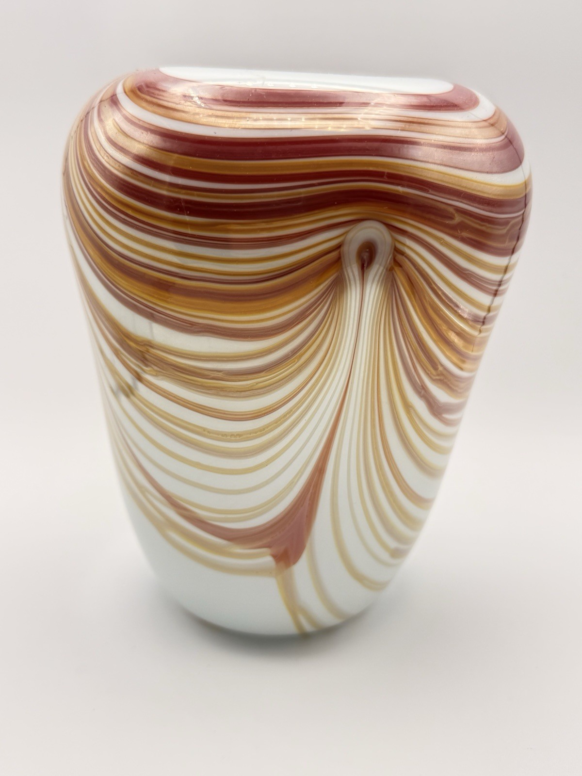Vintage 1978 Studio Art Glass Vase Hand Blown Amber Swirl Signed Artist