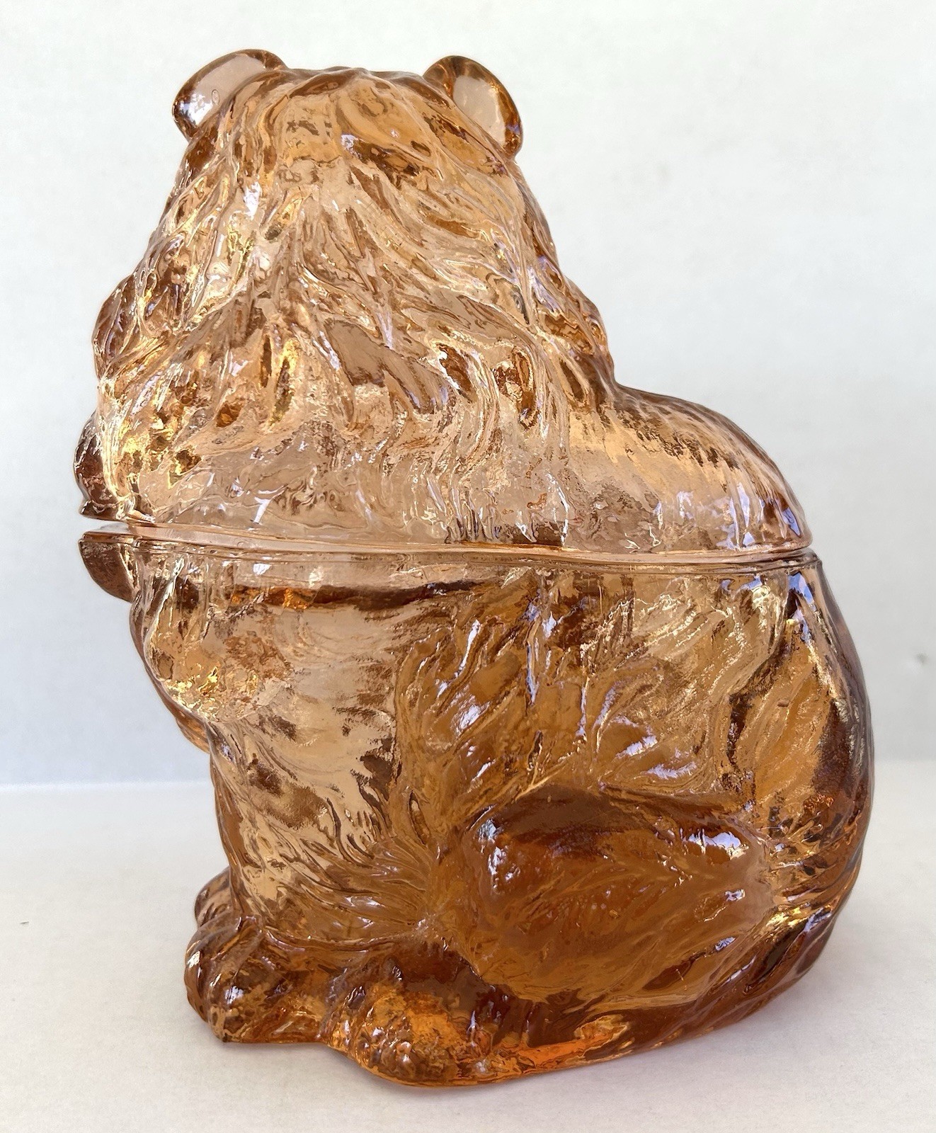 Pink Peach Pressed Glass Collie Dog Figurine Candy Dish