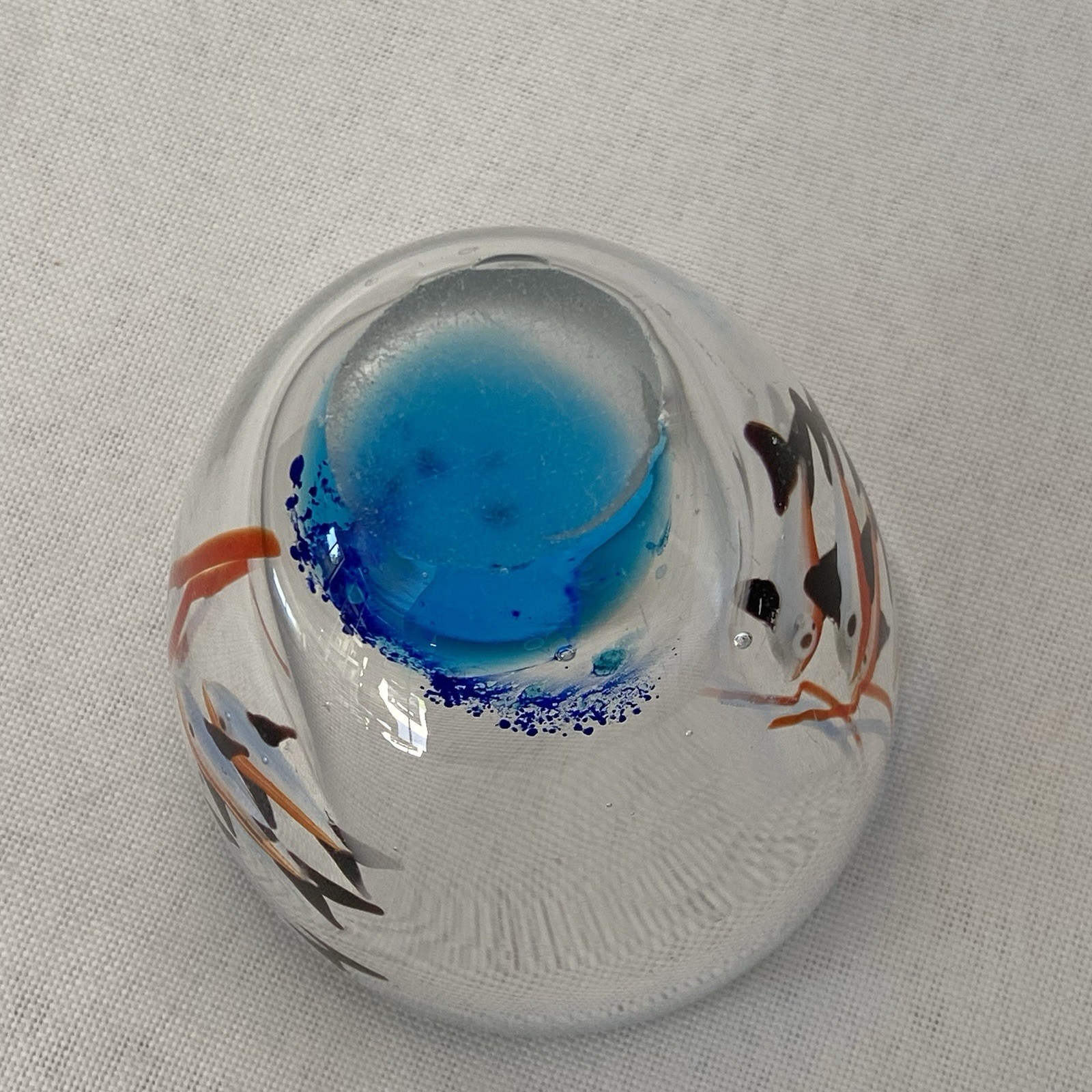 Murano Style Glass Art Multi-colored Fish Hot Sculpted Bowl Cup Paperweight – 3″