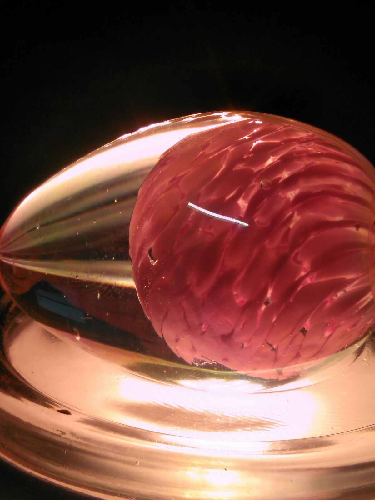 ART GLASS EGG PAPERWEIGHT PINK, WHITE, AND CLEAR