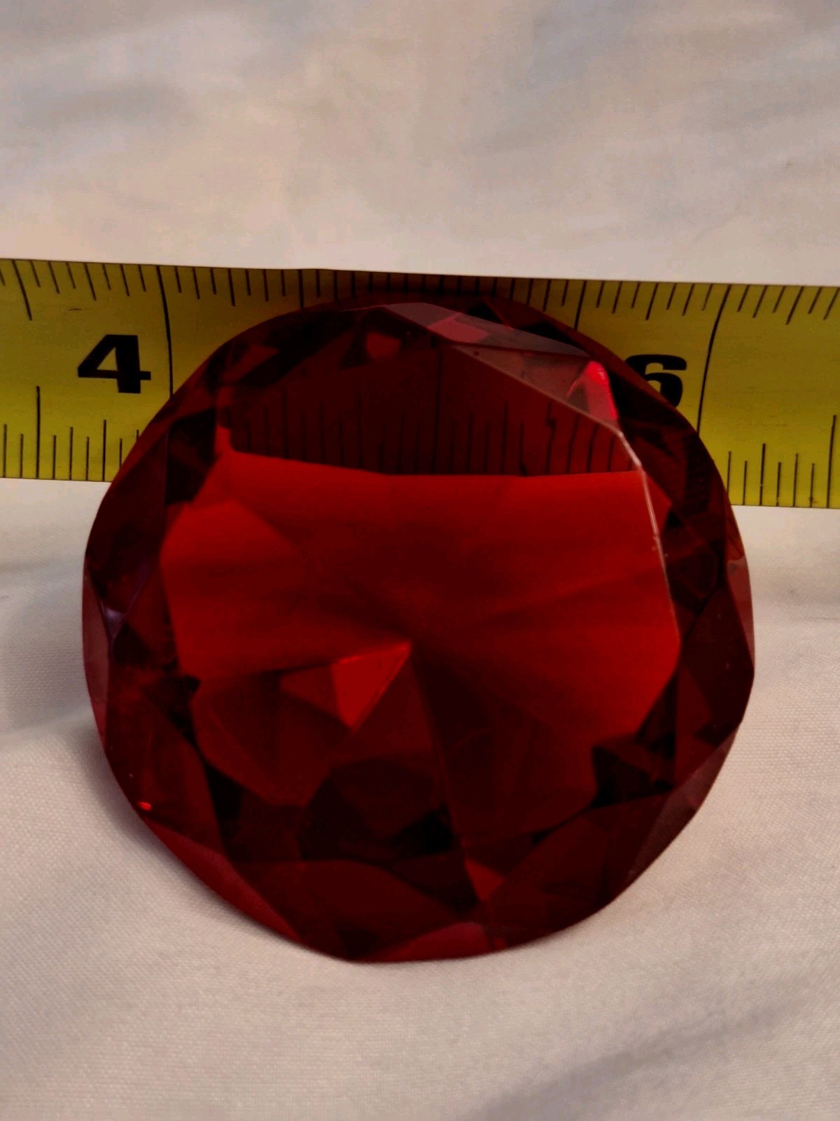 Gemstone Ruby Red Faux Crystal Glass Faceted Cut Paperweight