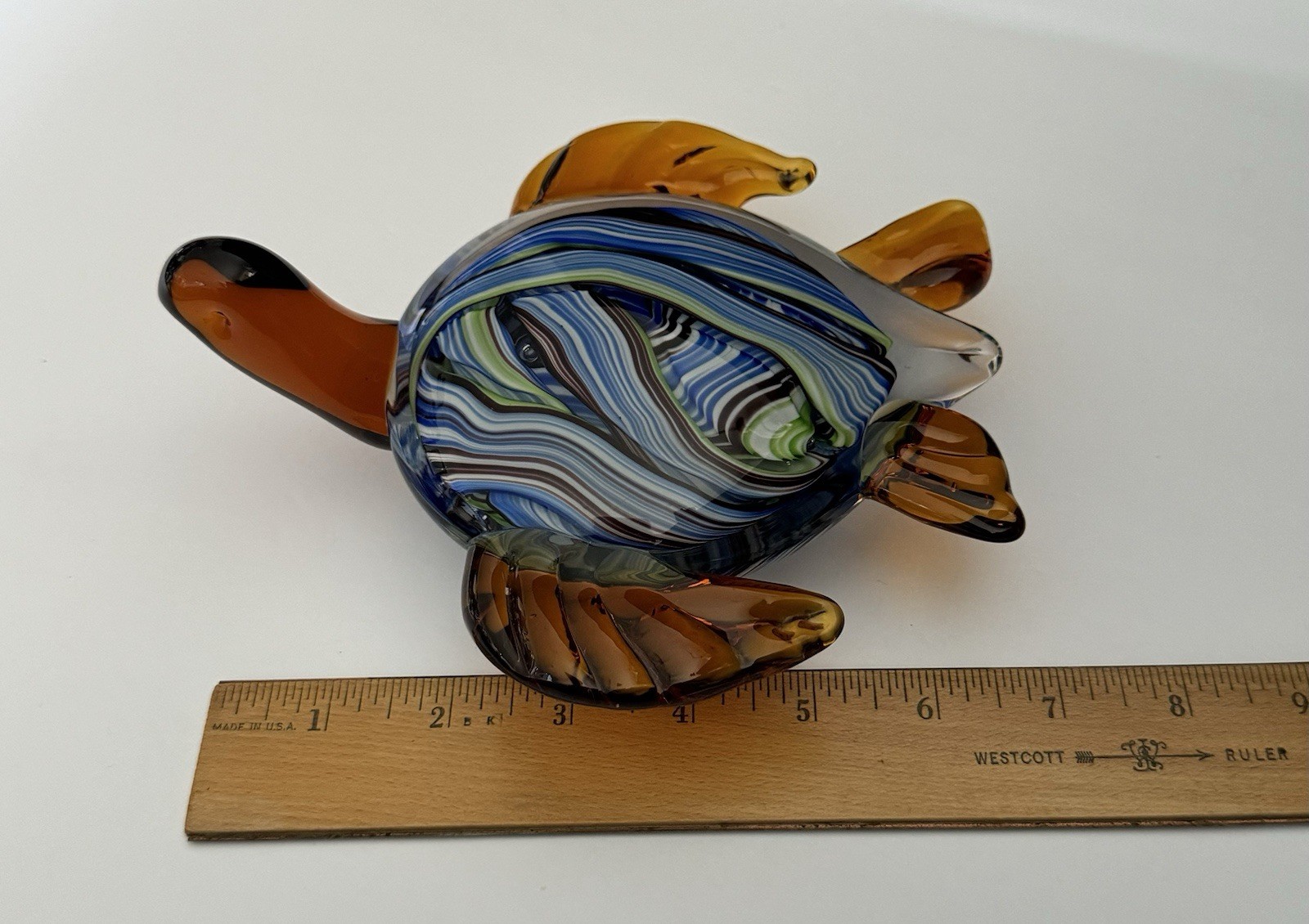 Hand Blown Glass Sea Turtle Paperweight / Figurine Murano Style Multicolored