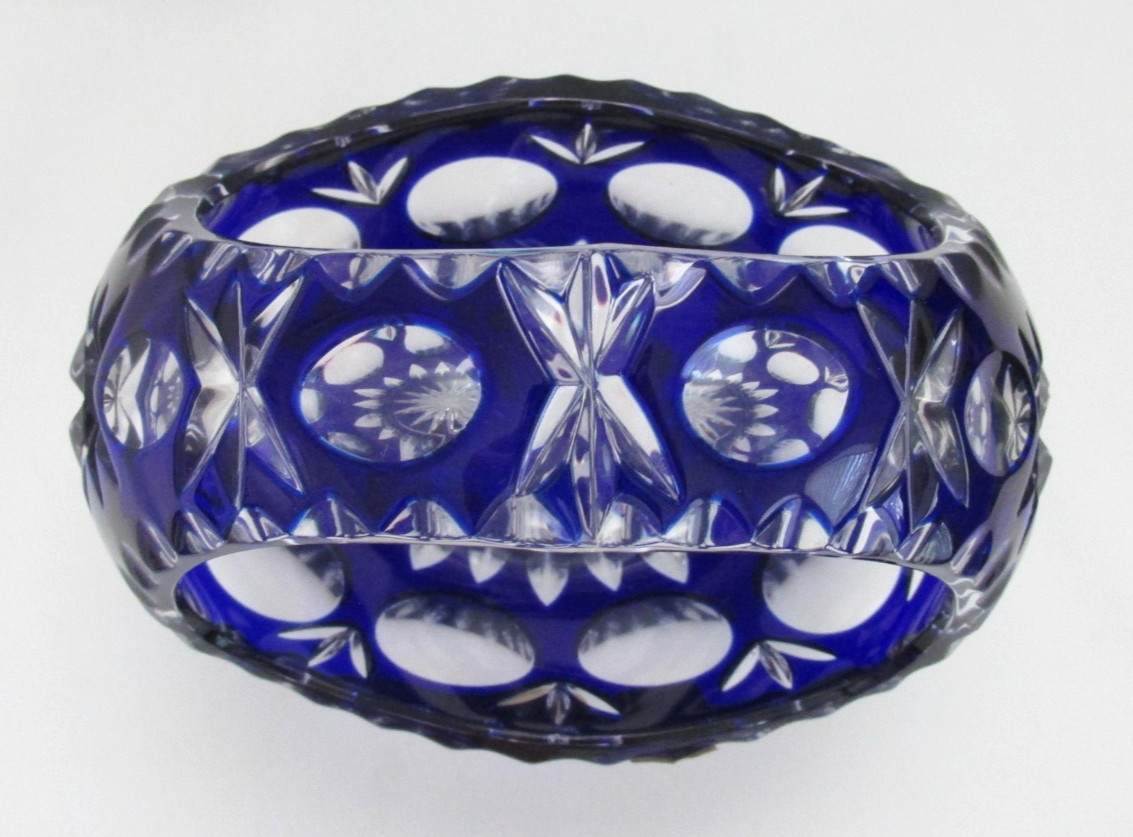 Nachtmann Bleikristall Cobalt Blue Cut to Crystal Glass Basket- Original Labels