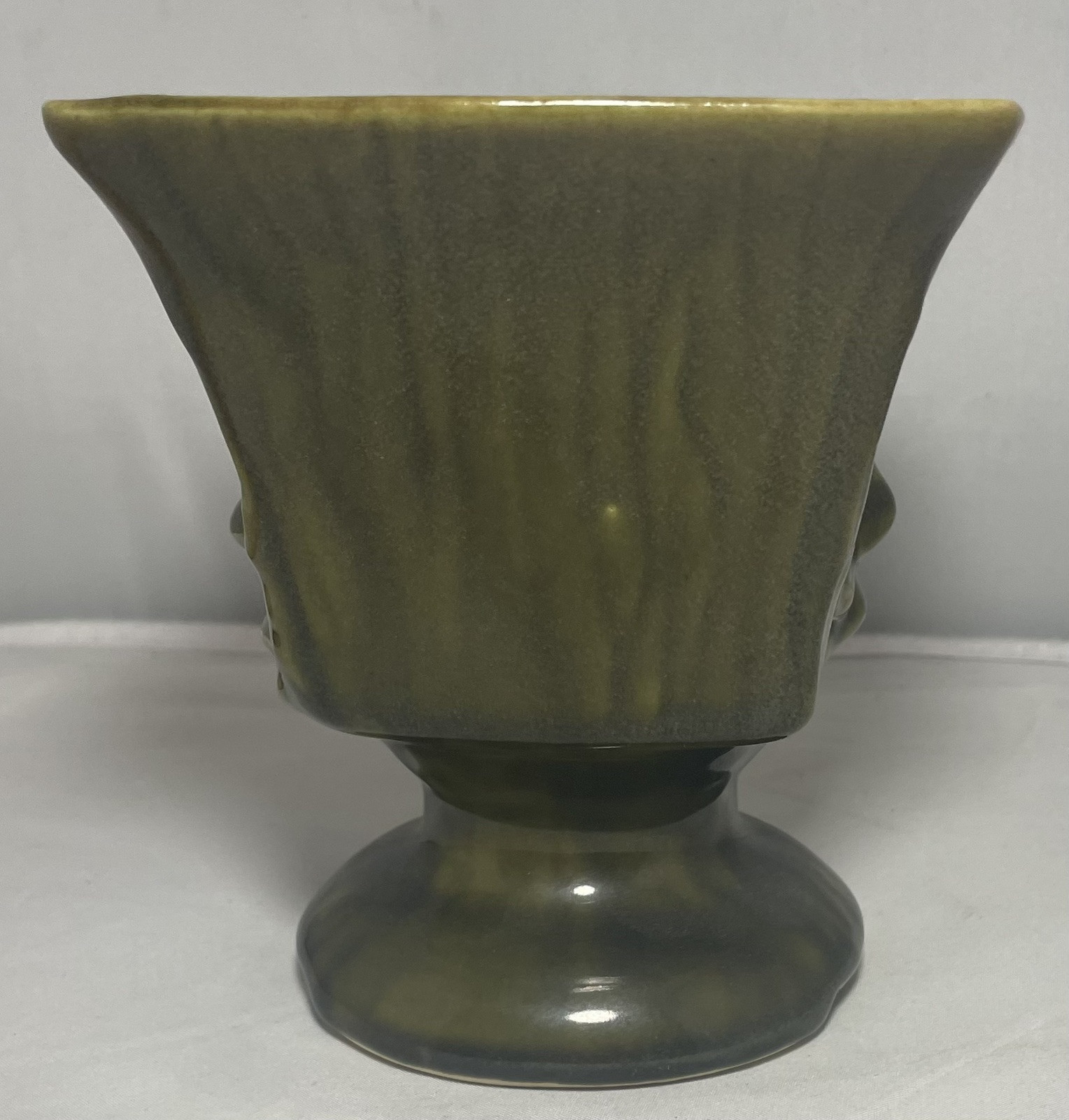 Vintage Forest Green Vase Planter Pedestal Tree Trunk Design With Mushrooms