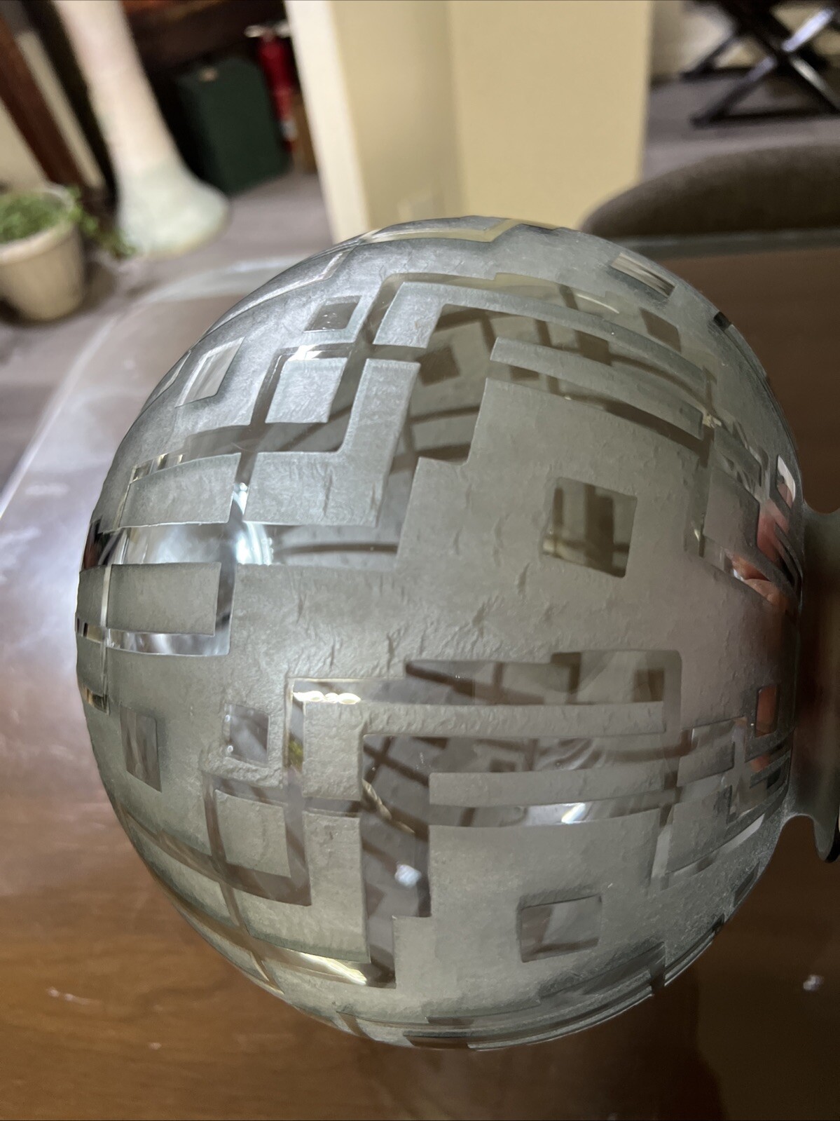 Daum Nancy Smoke Geometric Spherical Vase C 1878 9.5”H Etched Marked Art Deco