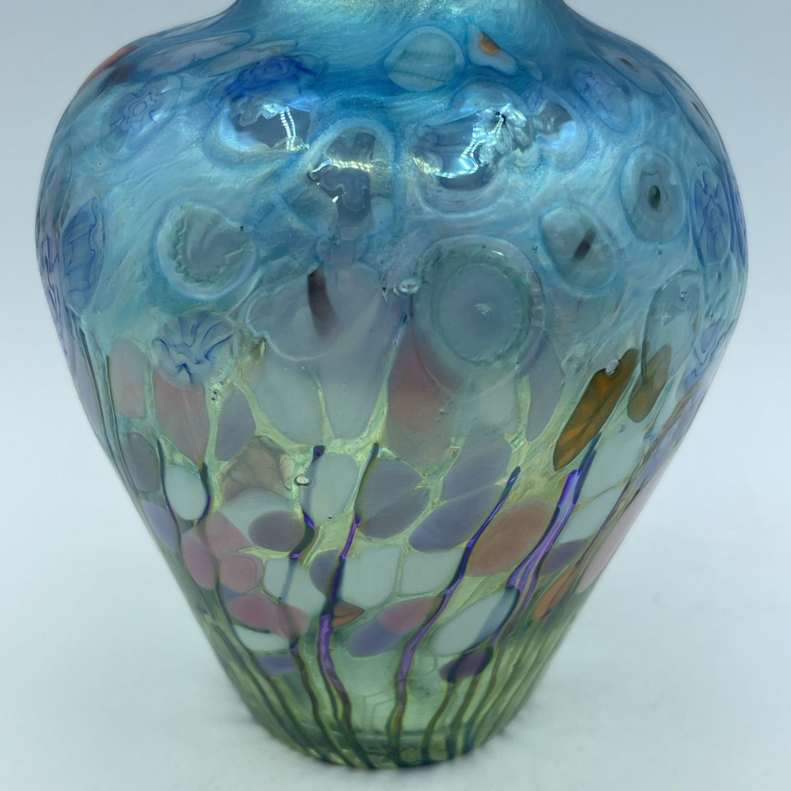 ROBERT HELD SIGNED 6″ IRIDESCENT ART GLASS STUDIO VASE CALIFORNIA POPPY STYLE