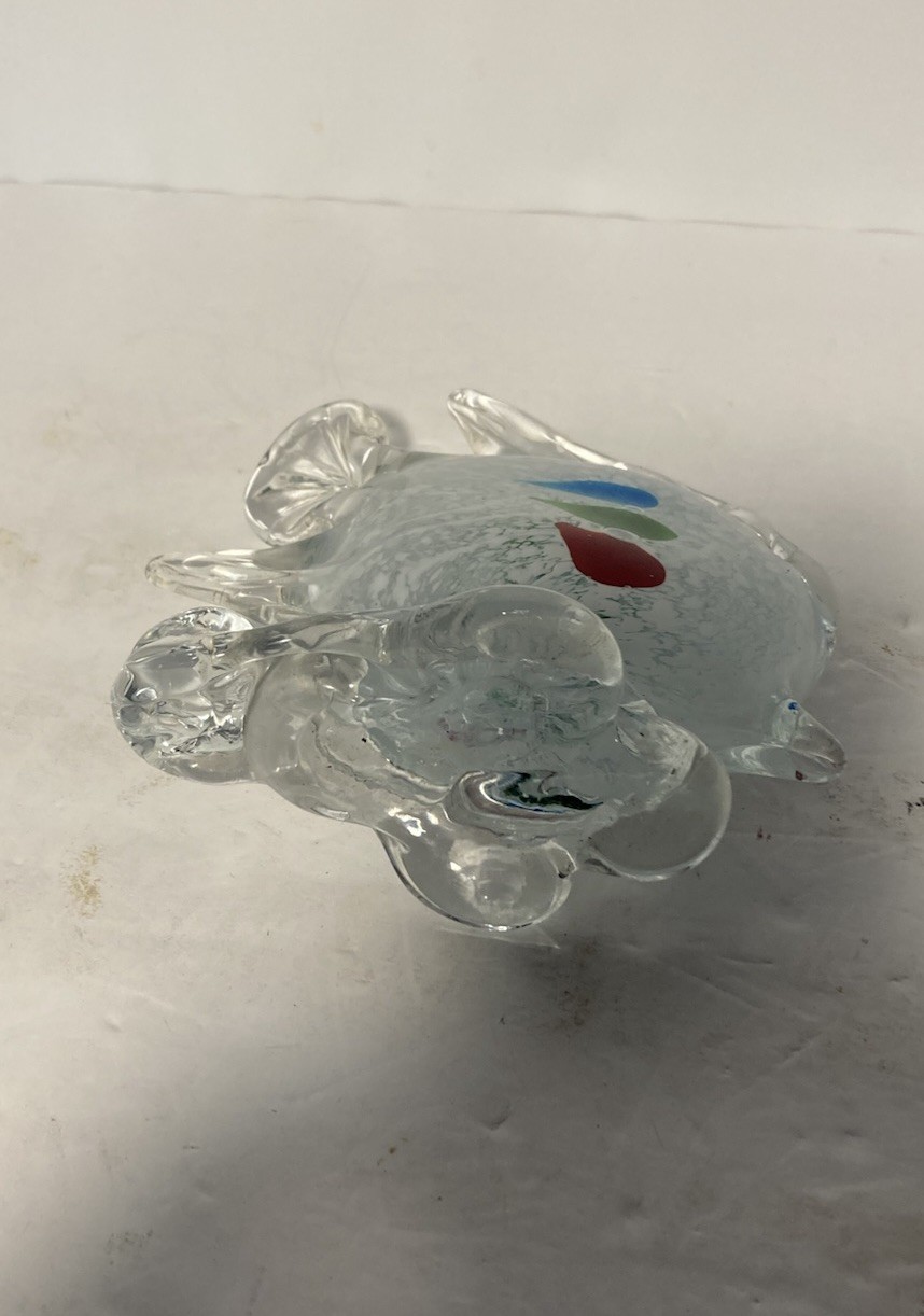 Vintage Hand Blown Glass Angel Fish Paperweight-Blue Green Red Spots-5.5×5″