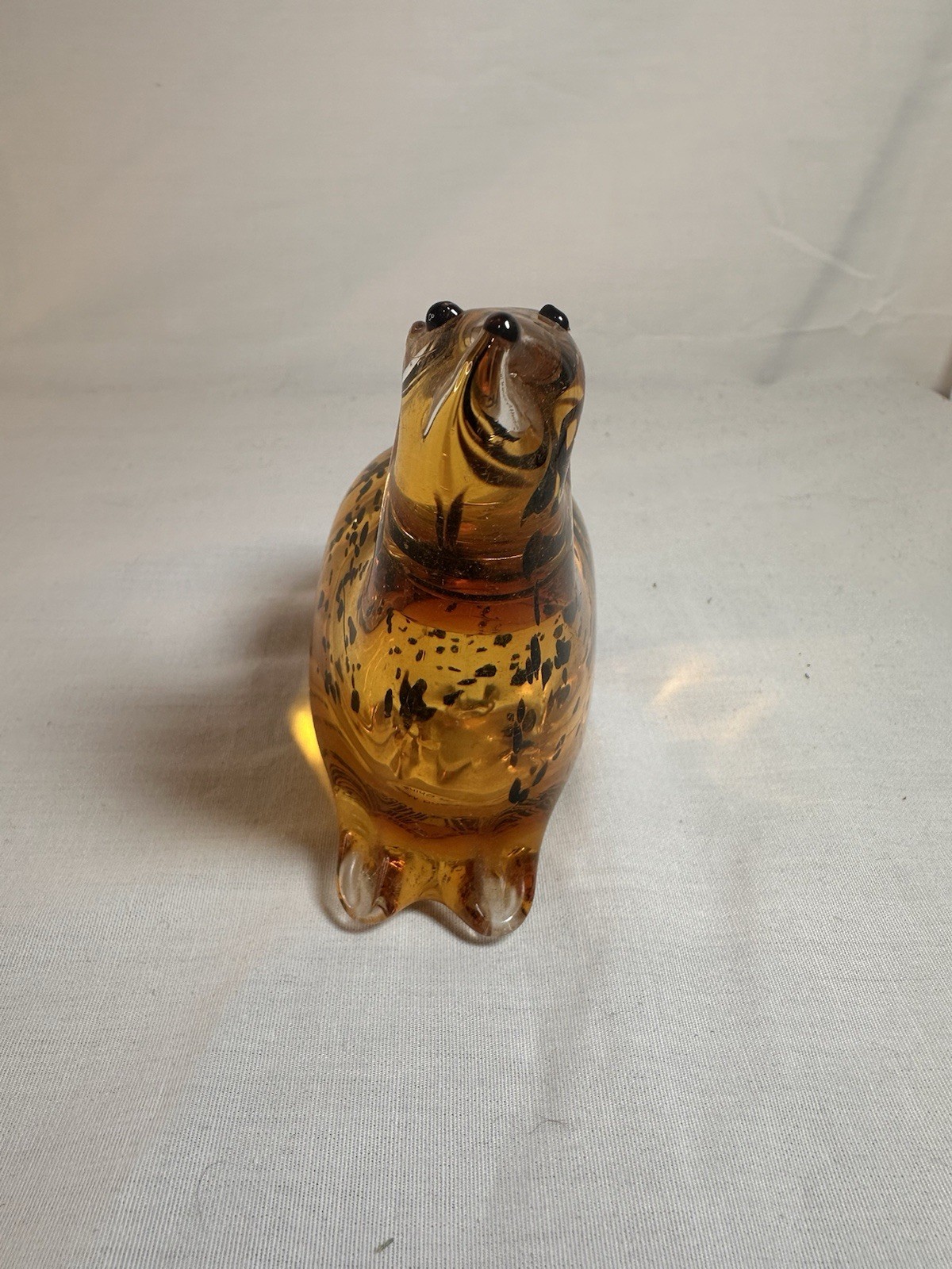 Vintage Seal Paperweight Glass Amber with Brown Inlay Design Murano Style