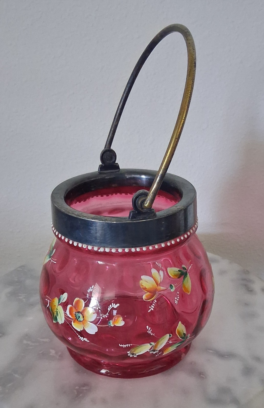 Victorian European Handled Floral Enamel Decorated Biscuit Jar