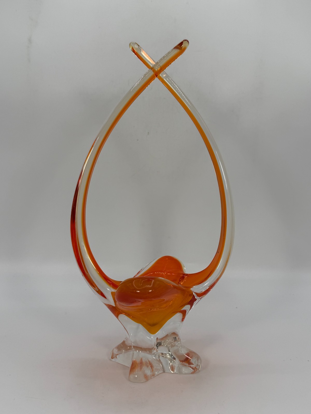 VTG Chalet of Canada Orange Basket Stretched Pulled Blown Glass