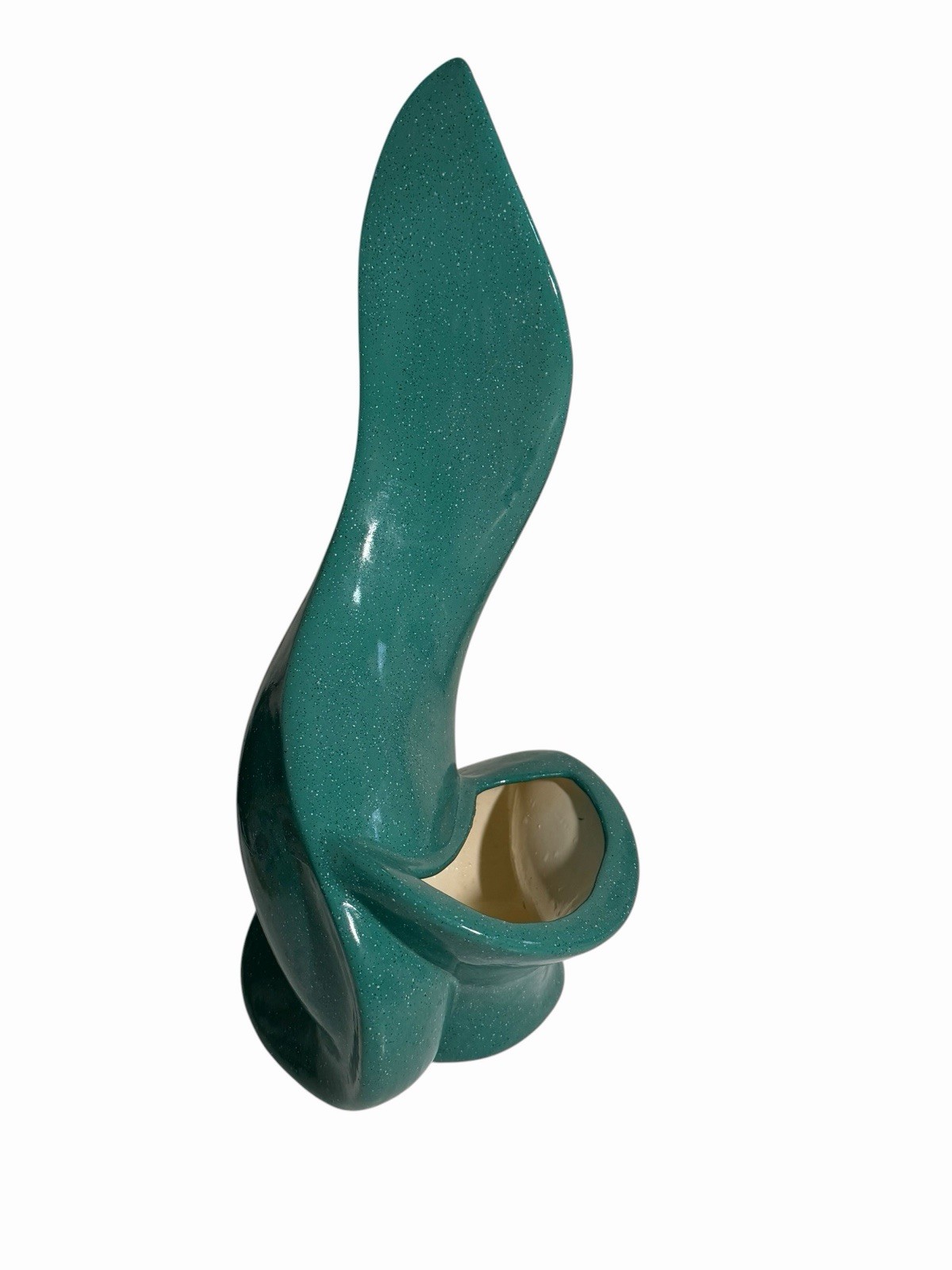 Mid Century Teal Speckled Pottery Vase Planter Decoration 15.5” x 8” Abstract