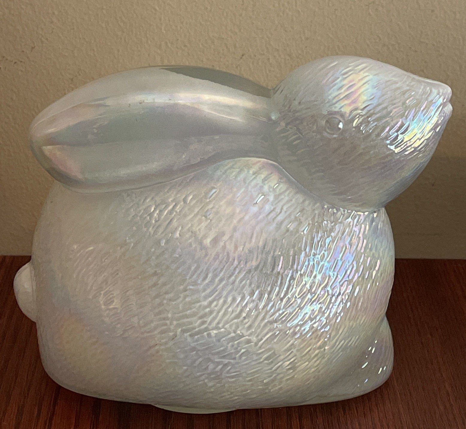 Iridescent White Glass Bunny Paperweight? Made in India 5” X 6.5”