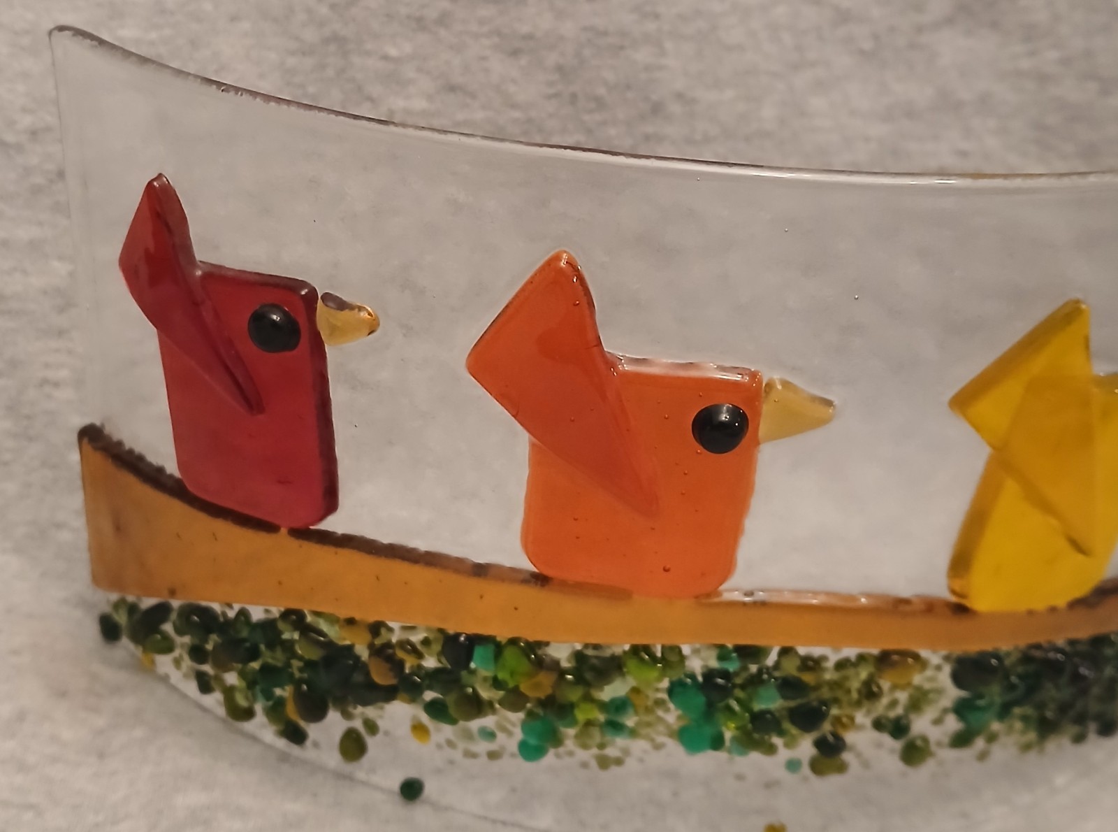 Wavy Glass Colorful Birds Free Standing Sculpture 14.25″