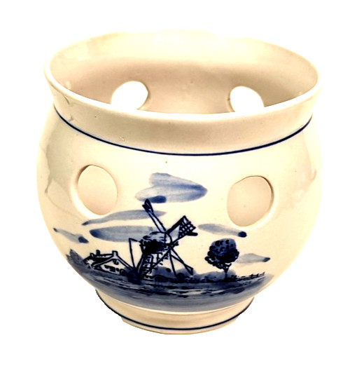 VTG Delft Blue Hand Painted Windmill Pot Made in Holland 4-1/2″ by 5 -1/2″