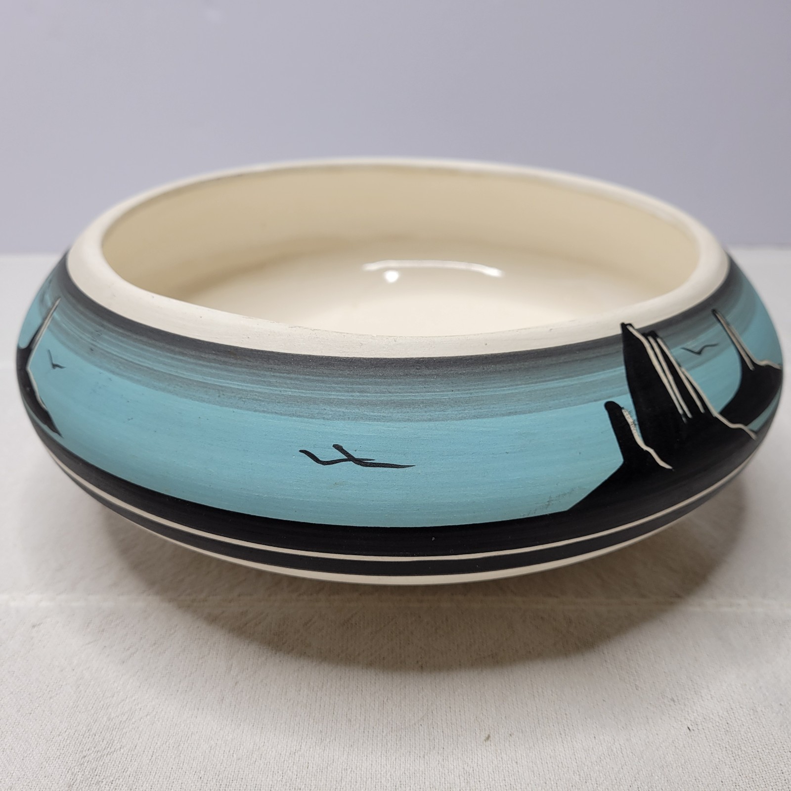 VTG Navajo Hand Painted Blue Mesa Pottery Bowls / Planters Set Southwest Signed