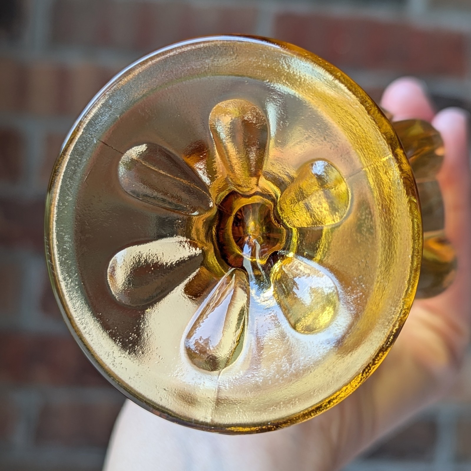 Viking Glass Swung Vase Amber Six Petal Footed Ribbed Vintage MCM 14″ Tall