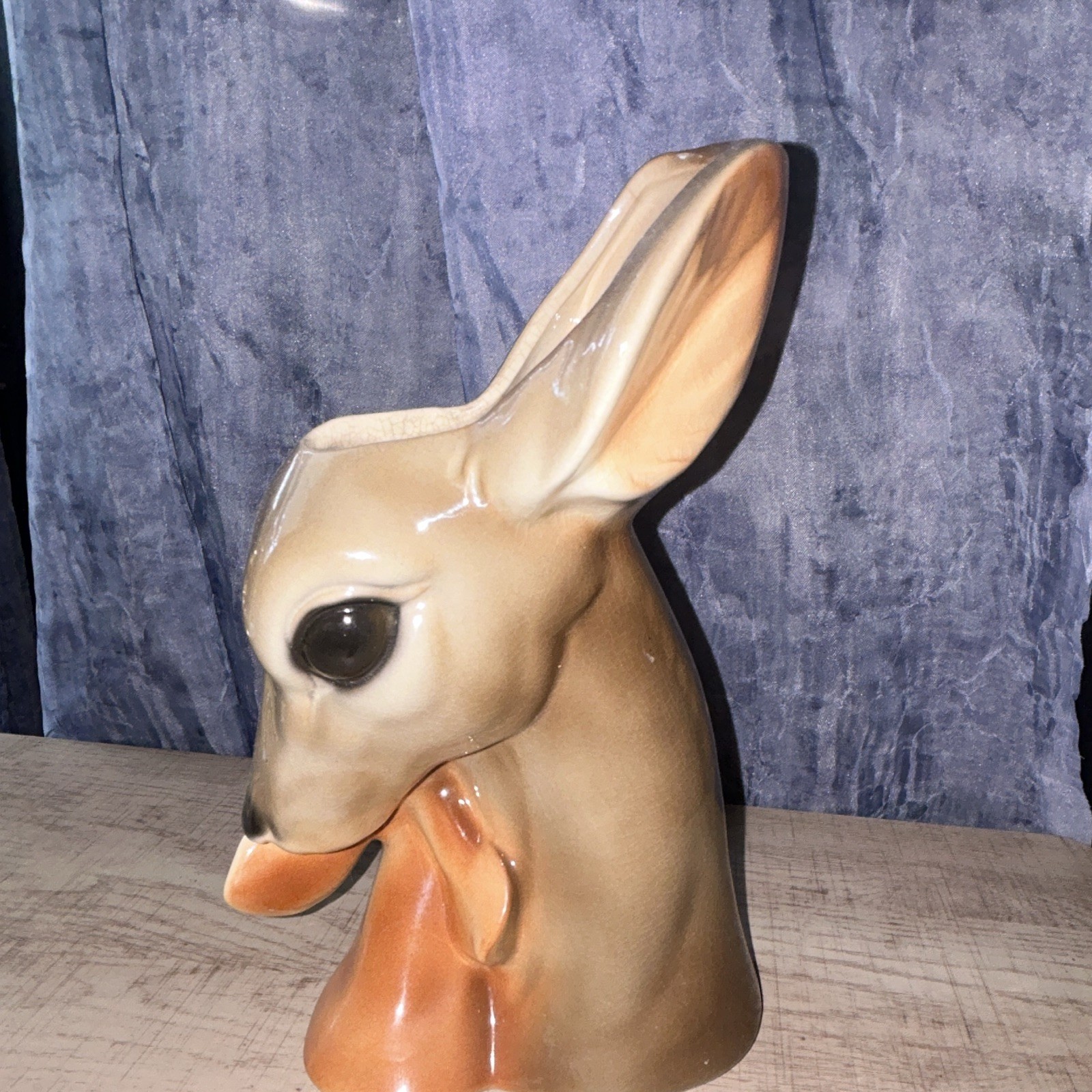 Ceramic Deer Figural Planter, Beige & Brown Glossy, Mid 20th Century