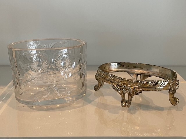 Antique Pairpoint Etched Glass Cigarette Holder in Silver Footed Base – Marked