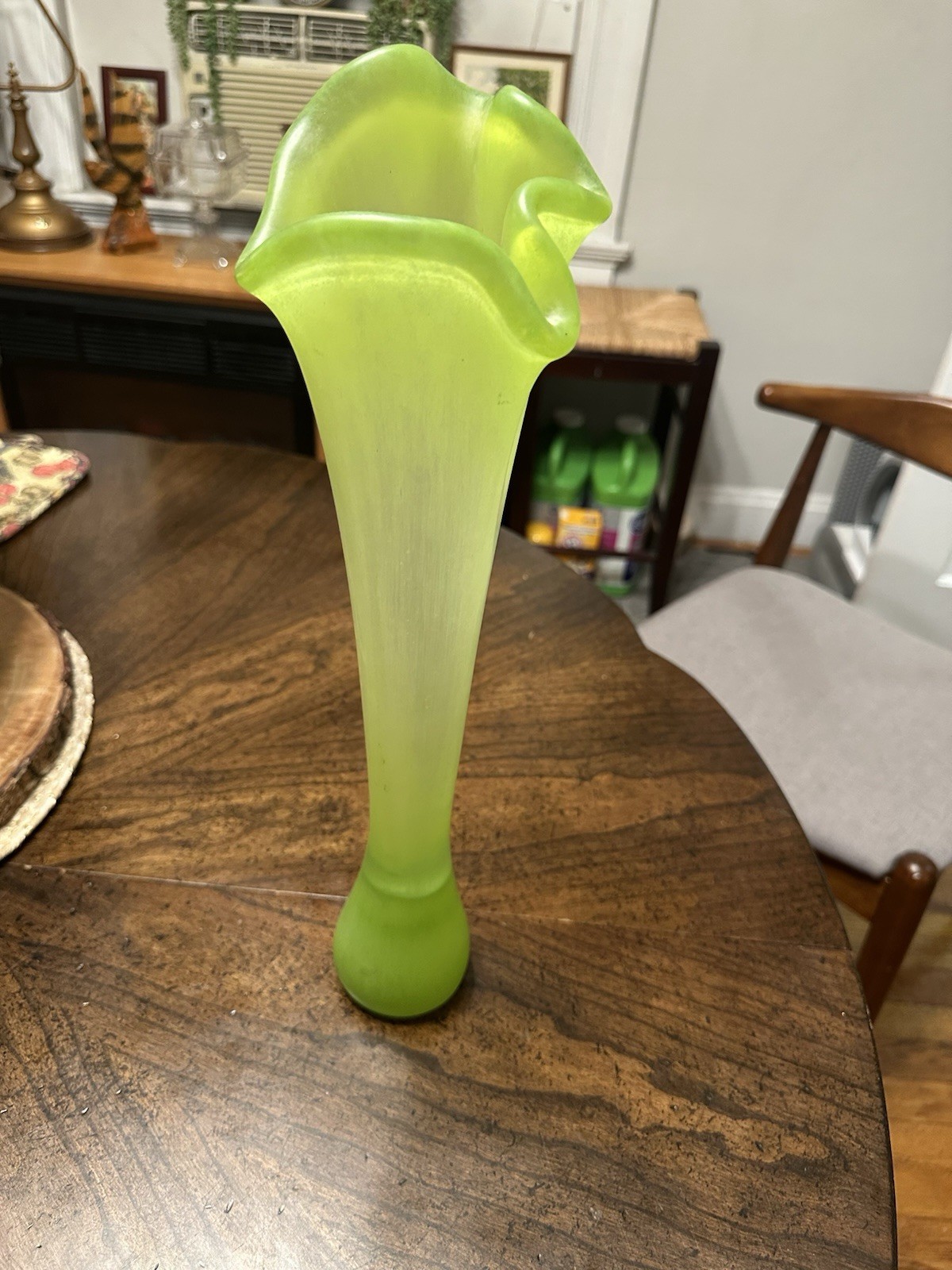 Vintage Costa Boda Lime Green Variation Spanish Style Swung Vase 16”