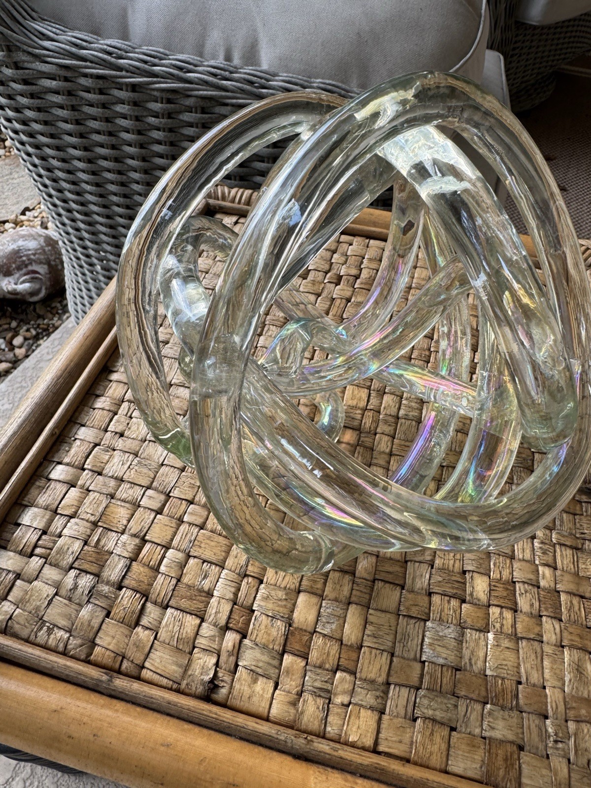 Clear Twisted Glass Knot Sculpture Art Glass Orb Modern Decorative Hand Blown