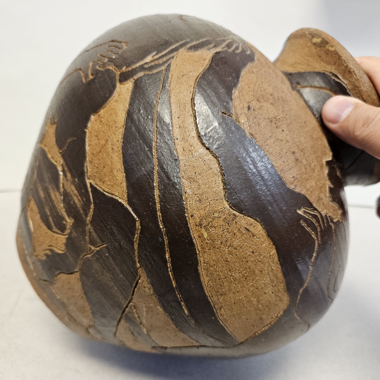 1960s Ceramic Handmade Etched ANCIENT GREEK STYLE Pottery Vase JUG Signed AHO