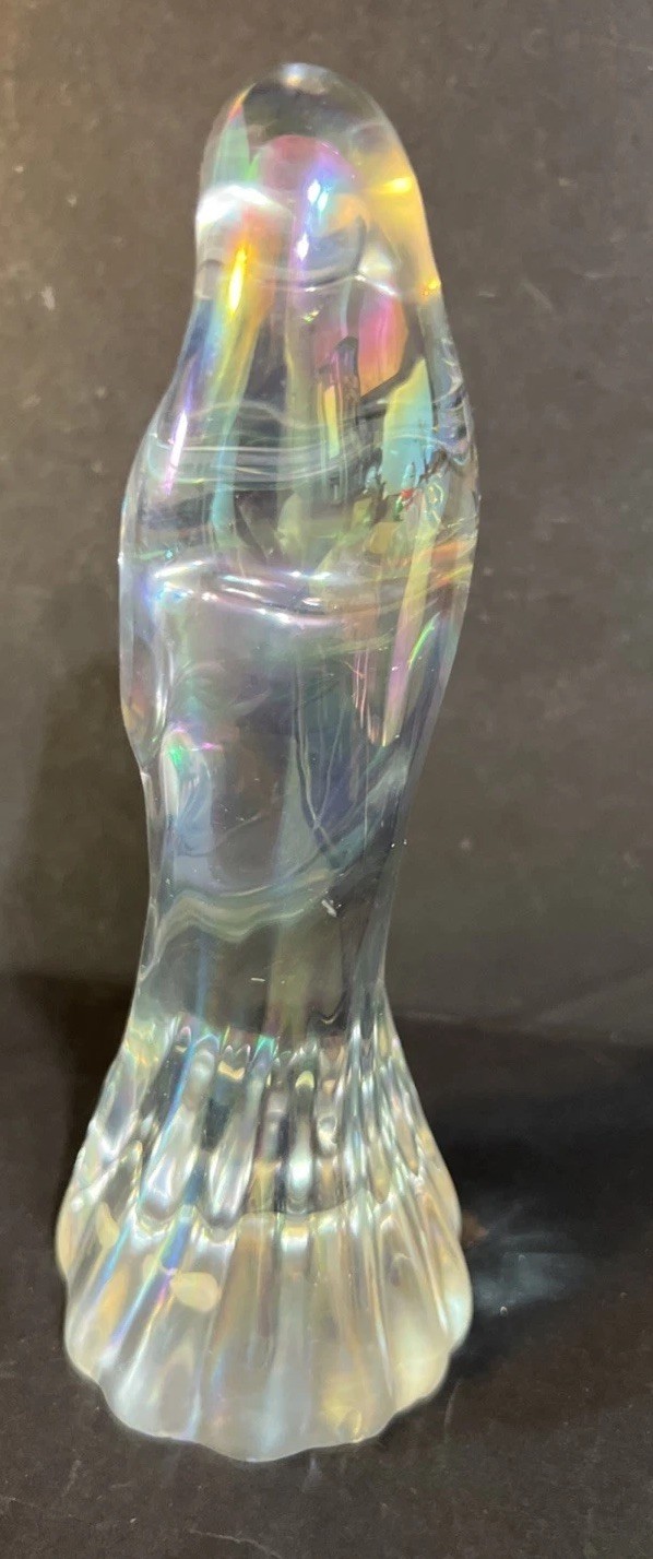 Vintage Silvestri Crystal Madonna Mary Figurine Iridescent Glass 7”