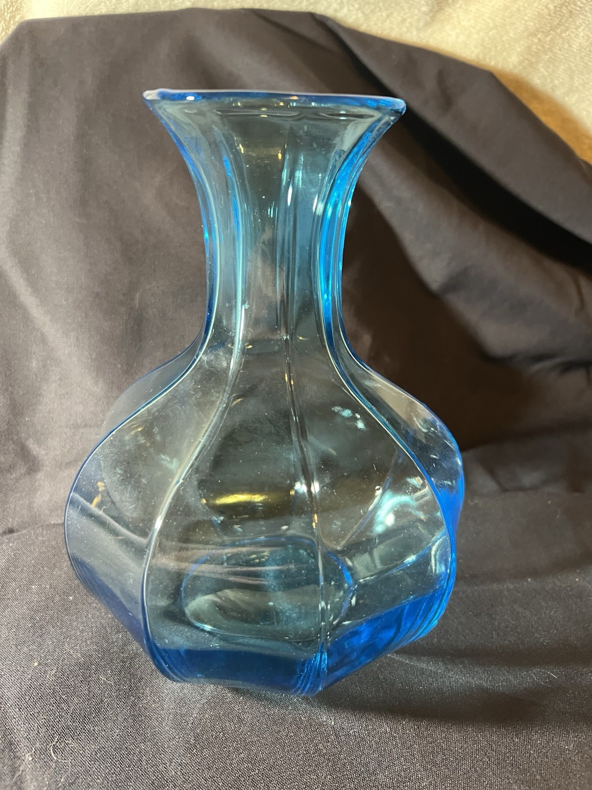 Vintage Tiara Indiana Glass Colonial Water Bottle Horizon Blue Vase 8”