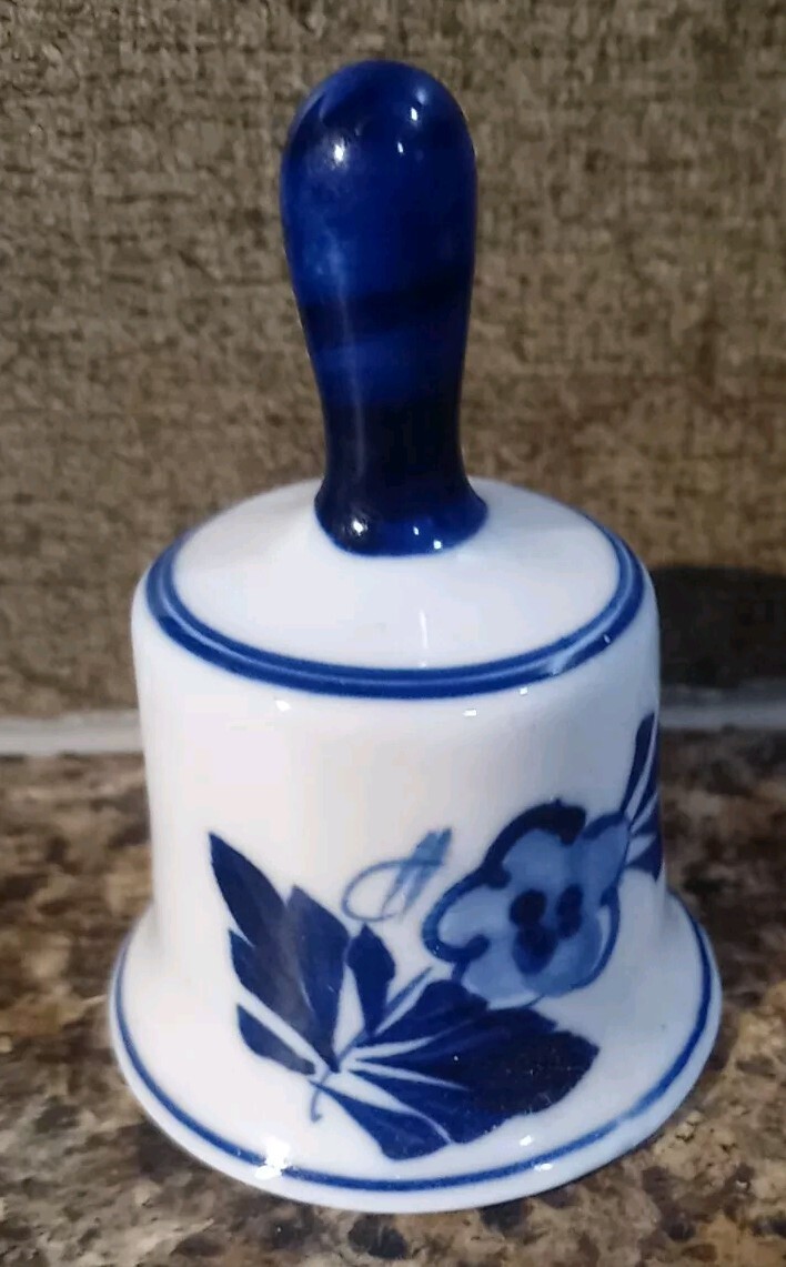 Delft Blue Bell With Pearl-like Clapper Hand Painted 2.75 Inches