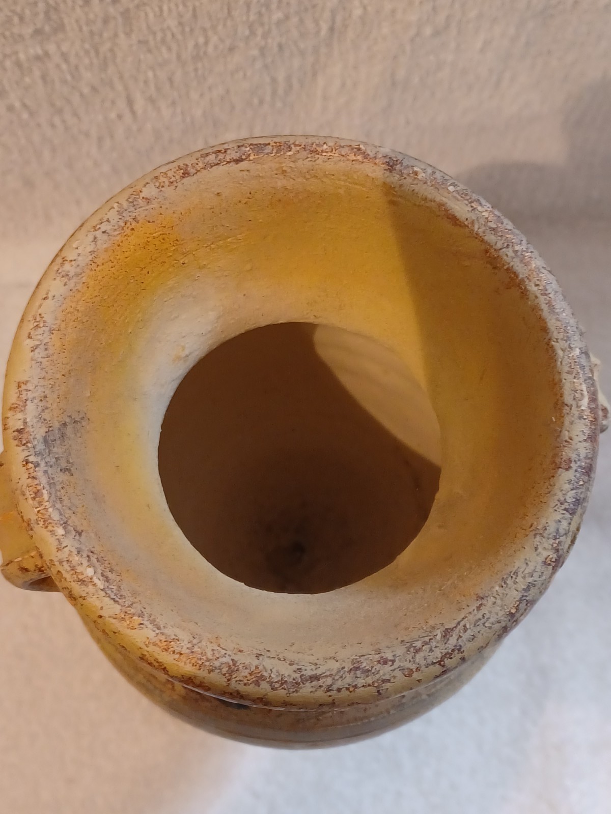 RUSTIC CERAMIC AMPHORA Vase With Metal Stand 11.5″ Mediterranean Pottery. A-23