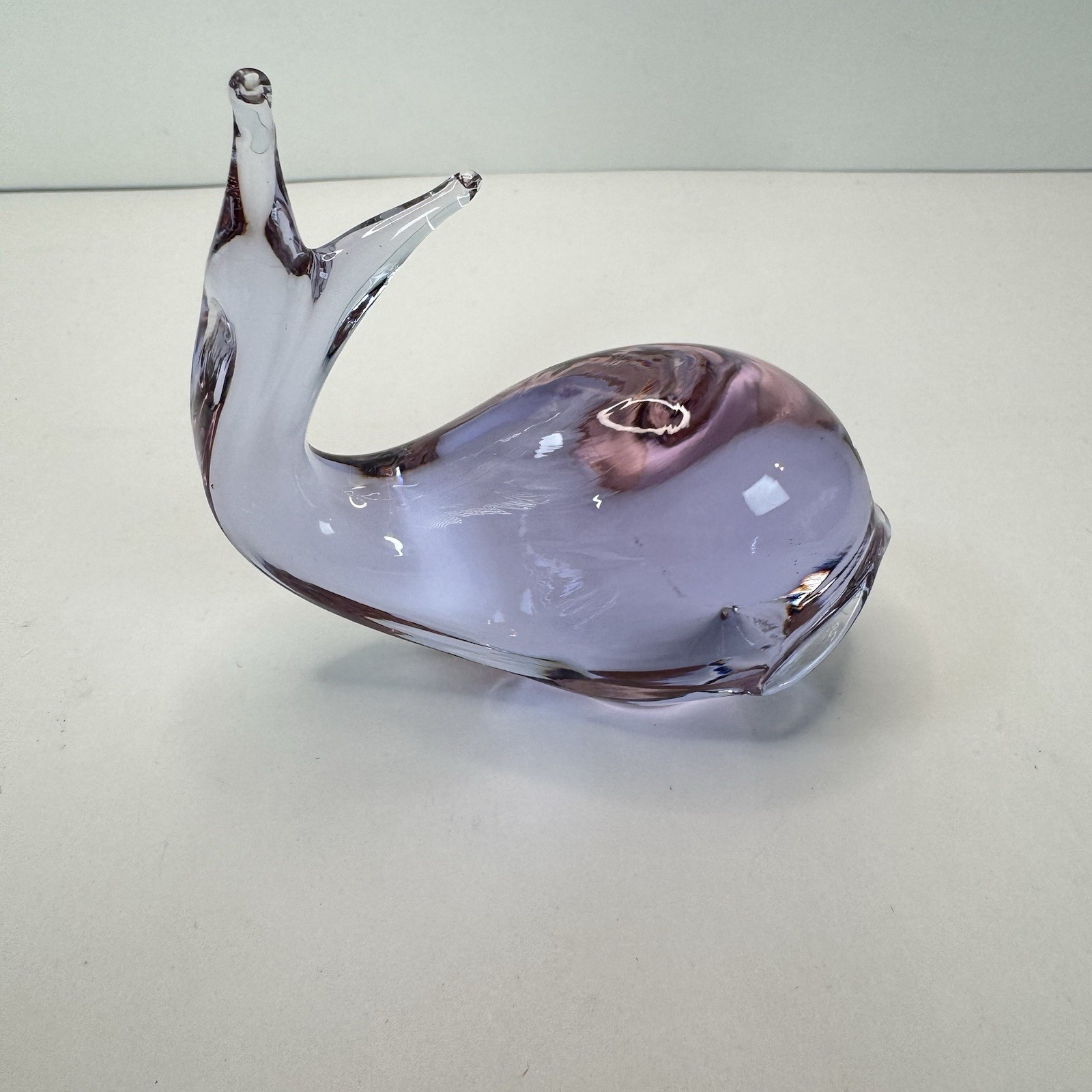 Purple Glass Whale Figurine Paperweight 3.25”x 3.3” Maybe Murano?