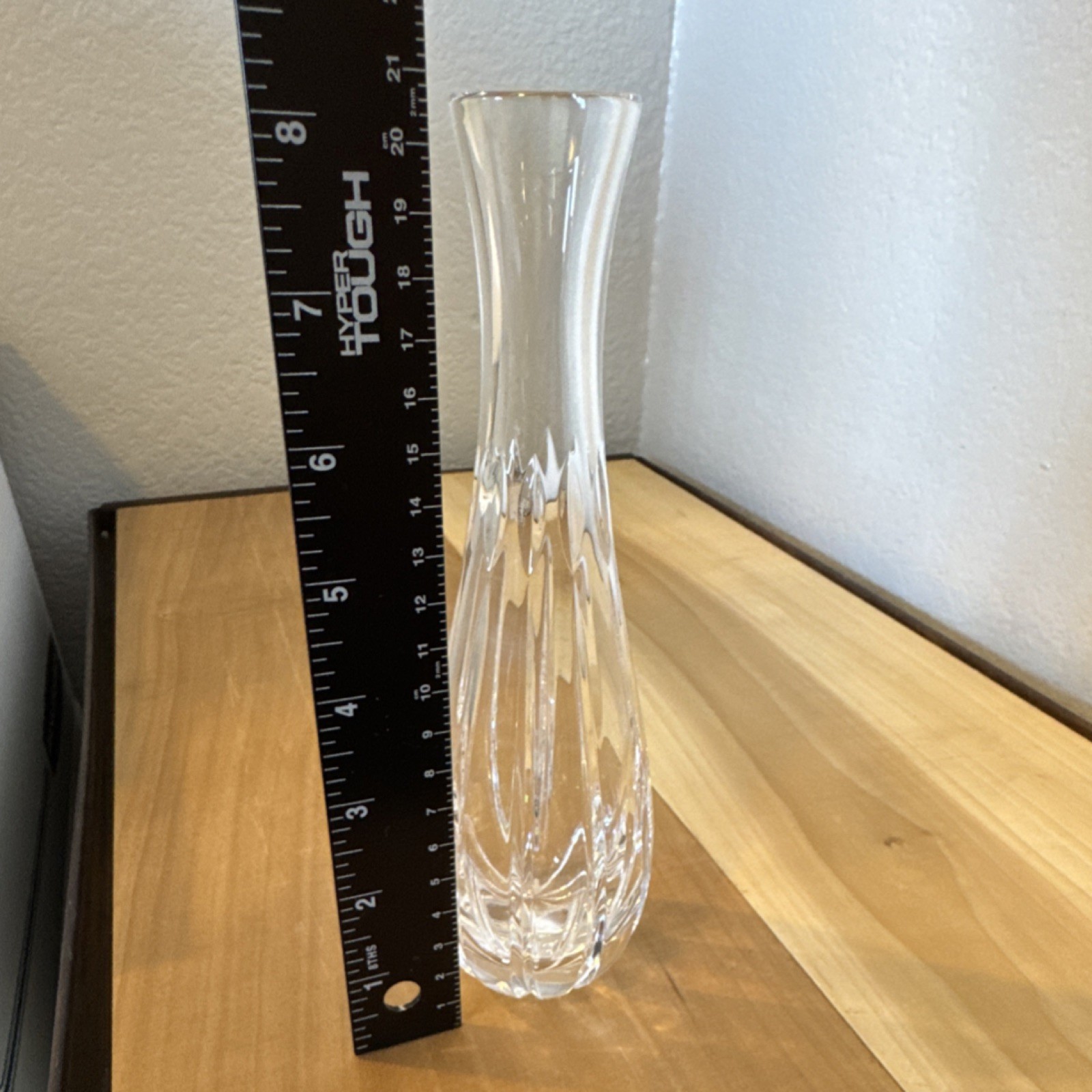 Atlantis Clear Lead Crystal Bud Vase Fluted Cut Starburst Base Signed