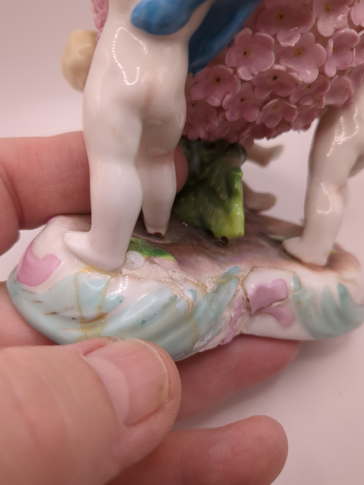 Antique German Porcelain Schneeballen Snowball Cherub Angel Vase W Damage READ