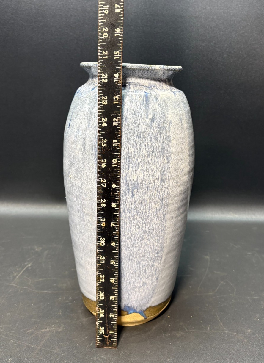 Studio Art Pottery Salt Glazed Blue 14.5” Stoneware Vase SIGNED