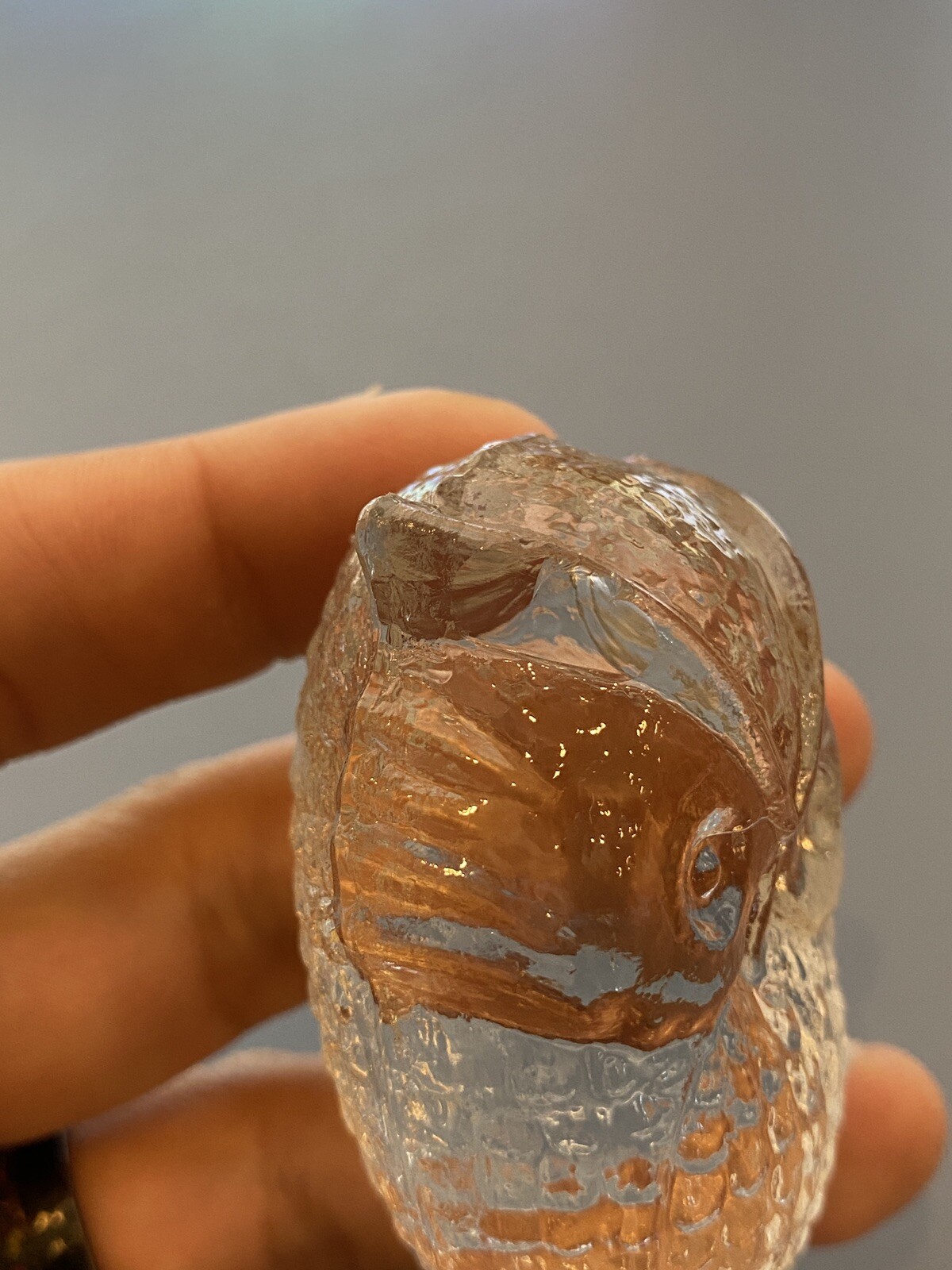 VINTAGE FOSTORIA Clear Textured Art Glass Owl Paperweight/Figurine 2.5″H