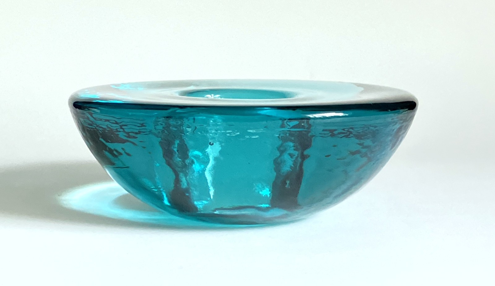 Fire & Light Teal Blue Tea Light Votive Candle Holder Recycled Glass Signed 6”